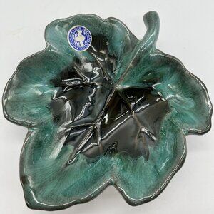 Blue Mountain Pottery Blue Green Maple Leaf Candy Trinket Bowl